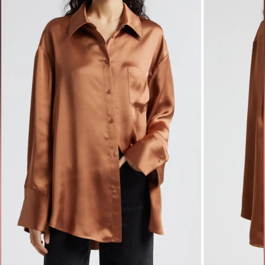 Alice & Olivia Finely Oversize Satin Button-Up Shirtalice + Olivia Size S New